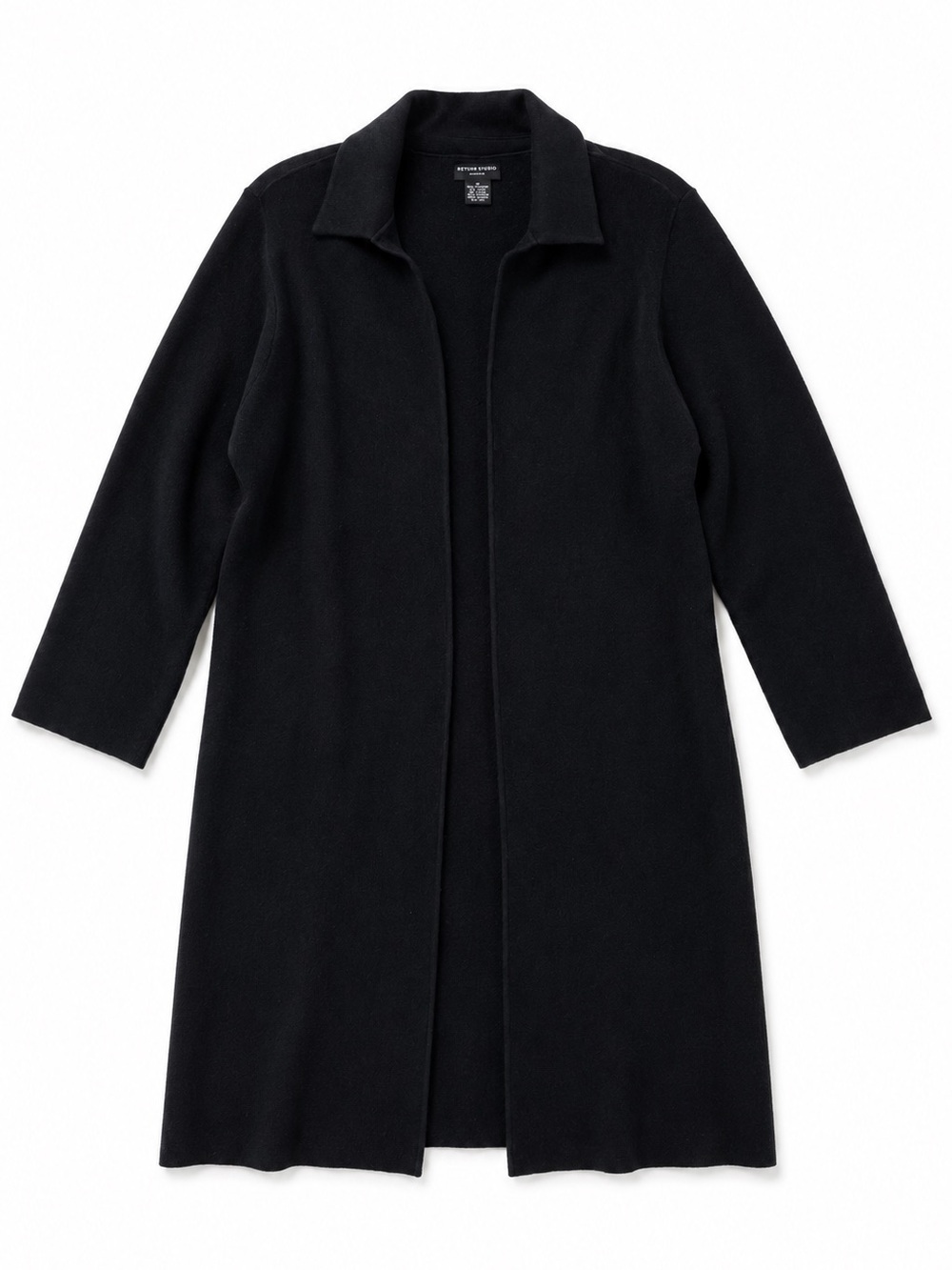 Sutton Studio Cashmere Open Front Long Cardigan Duster Coat Black Size Medium